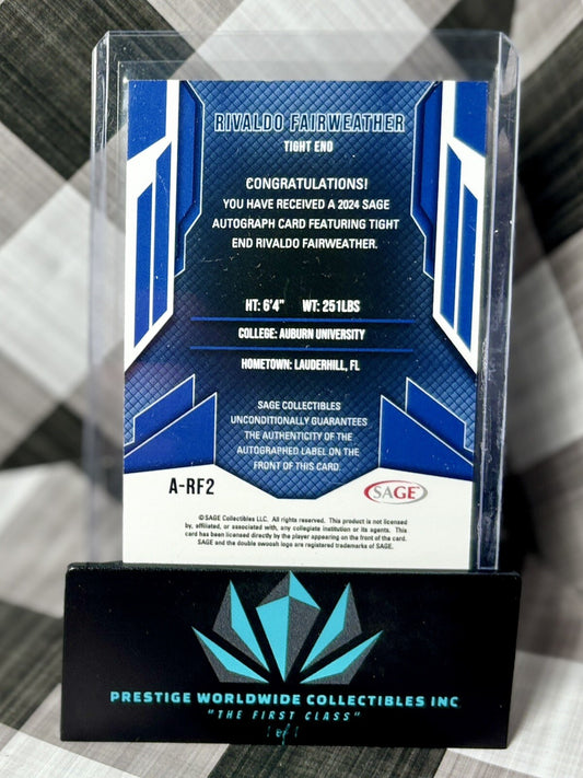 Rivaldo Fairweather 2024 Sage Low Auto Black #A-RF2 Auburn Tigers TE