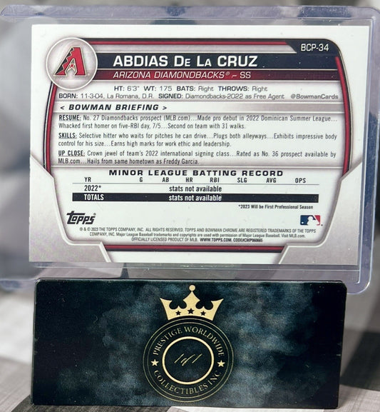 Abdias De La Cruz 2023 Bowman Chrome 1st Prospects #BCP-34 AZ DBacks