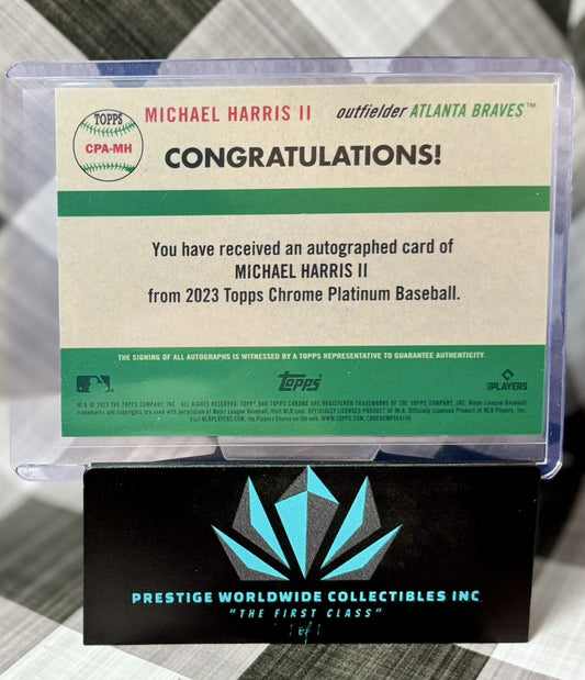 Michael Harris II 2023 Topps Chrome Platinum Blue Ref. Rookie Auto /99 #CPA-MH