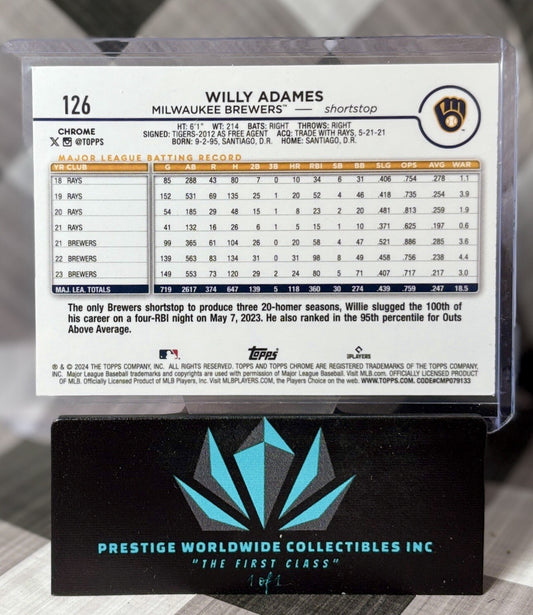 Willy Adames 2024 Topps Chrome Logofractor Refractor #126 Milwaukee Brewers