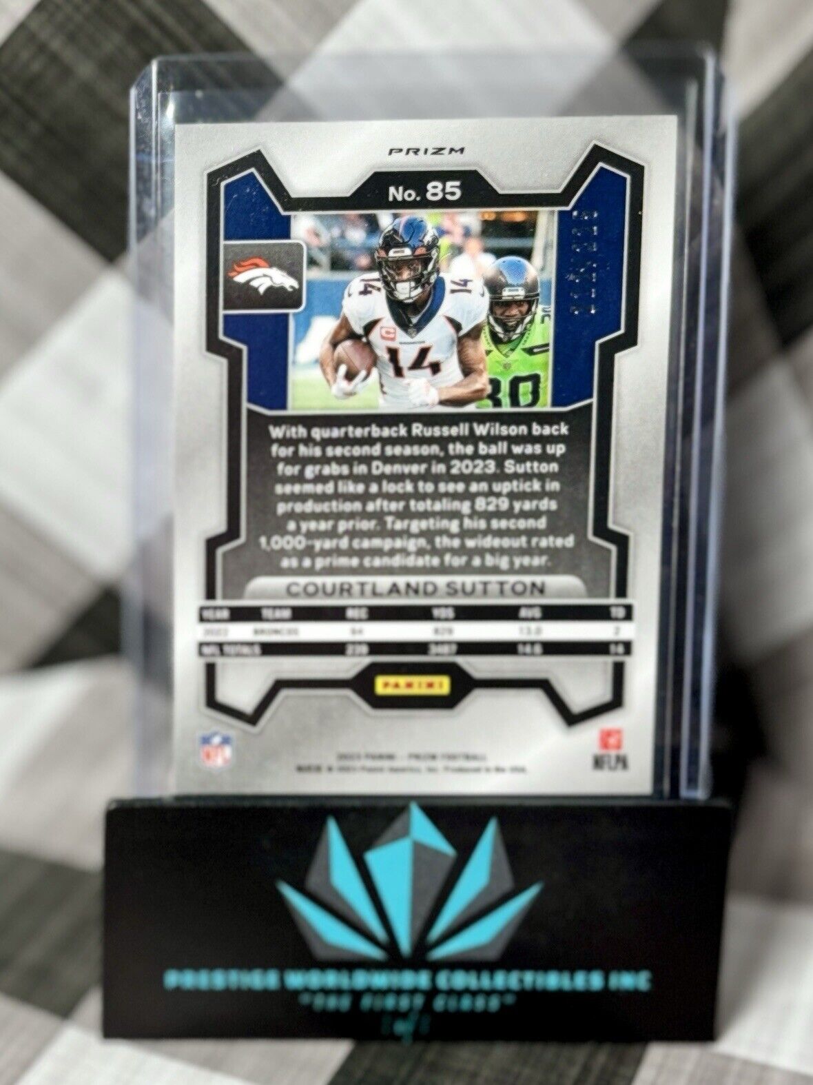 Courtland Sutton 2023 Prizm Purple Cracked Ice /225 #85 Denver Broncos SP