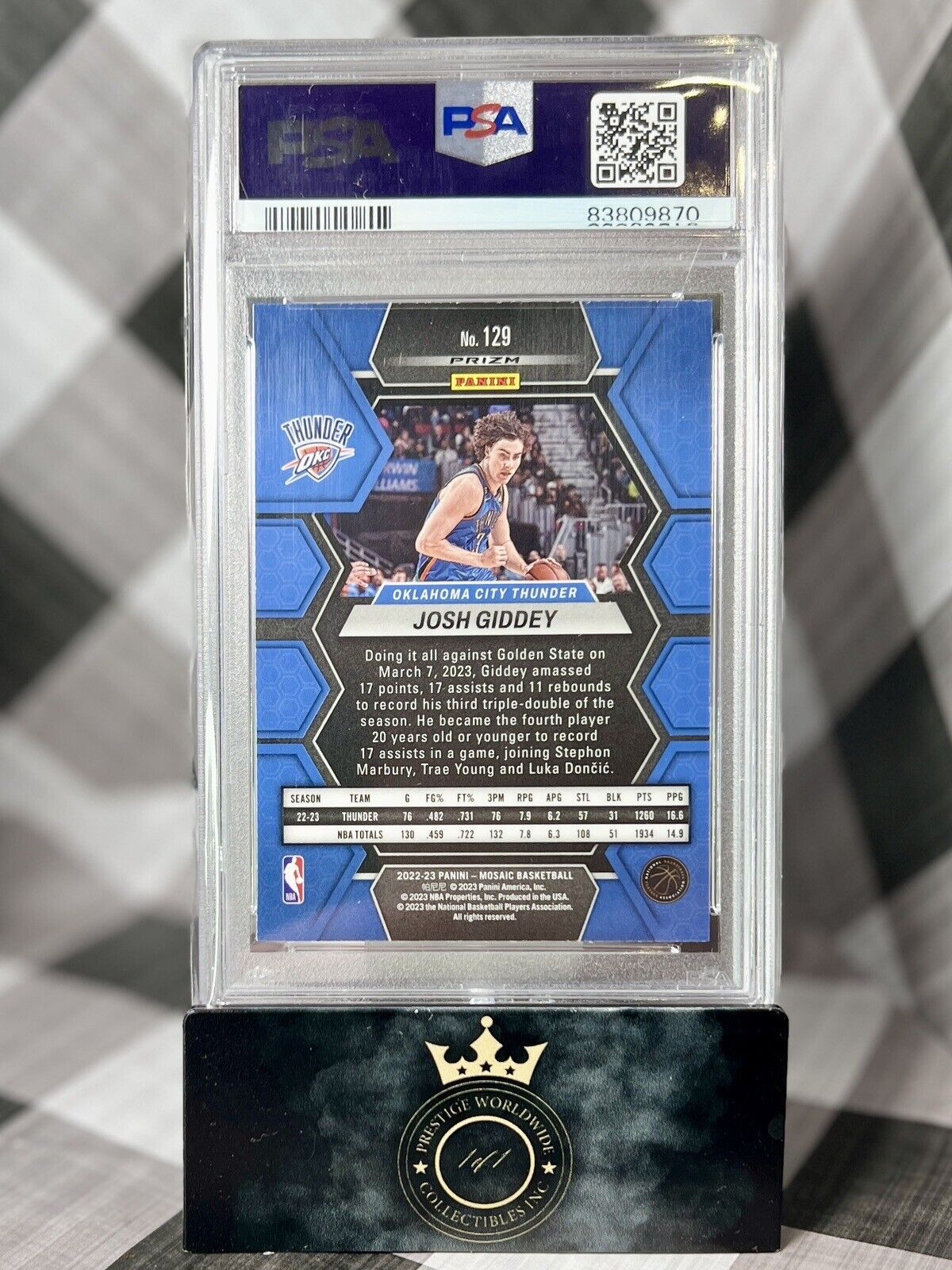 Josh Giddey 2022-23 Panini Mosaic Glitter Rookie SSP PSA 8 #129 OKC Thunder RC