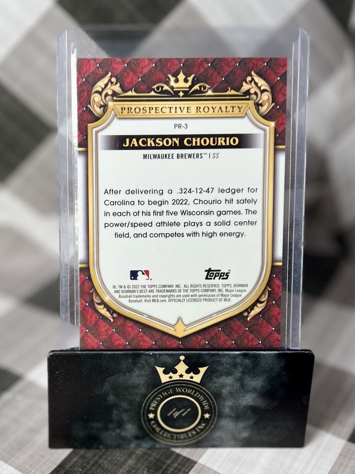 Jackson Chourio 2022 Bowman's Best Prospective Royalty #PR-3 Milwaukee Brewers