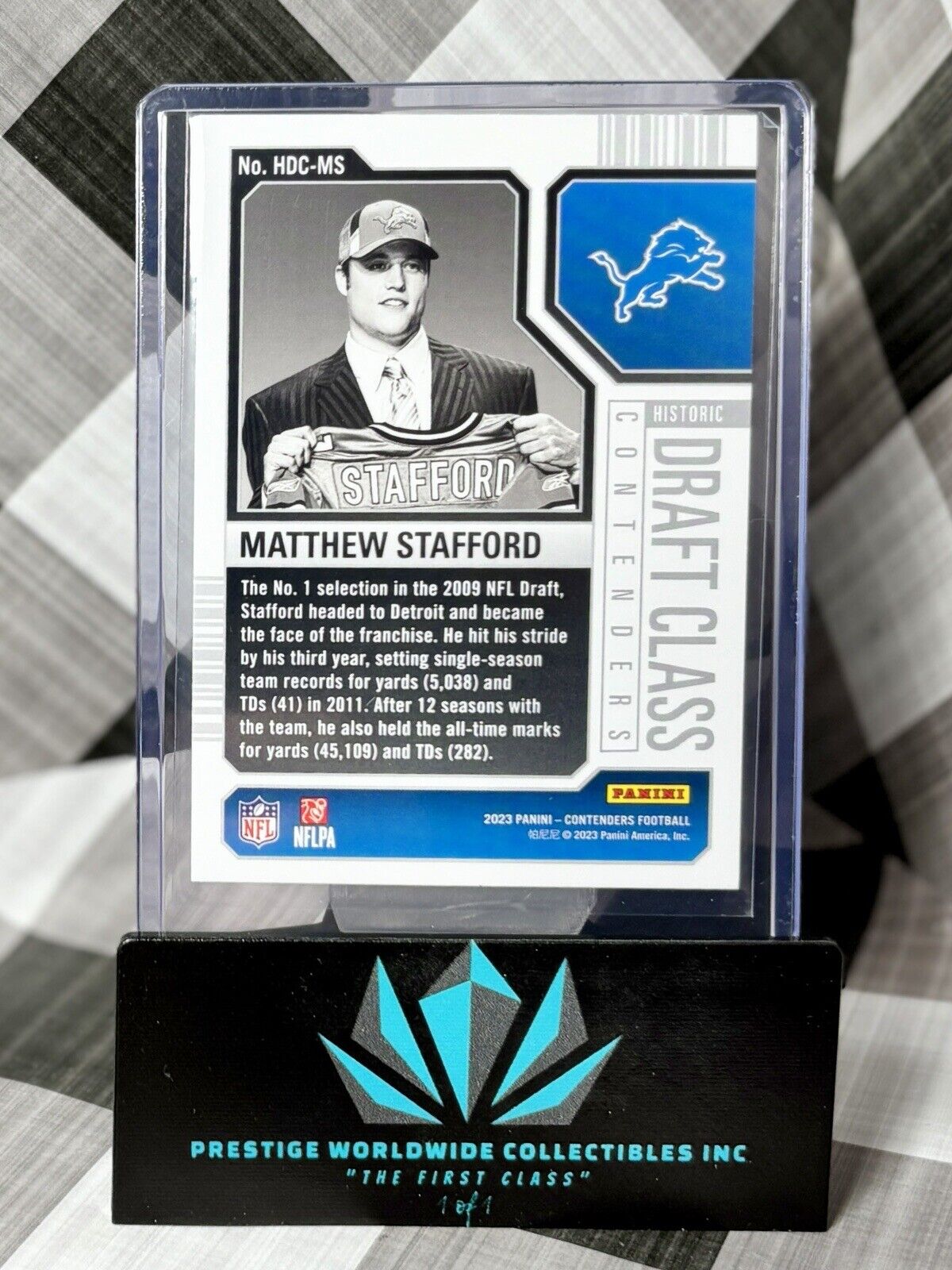 Matthew Stafford 2023 Panini Contenders Historic Draft Class #HDC-MS DET Lions