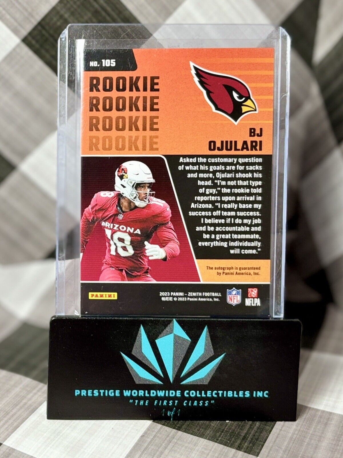 BJ Ojulari 2023 Zenith Rookie Artist Proof Auto SSP /25 #105 AZ Cardinals RC
