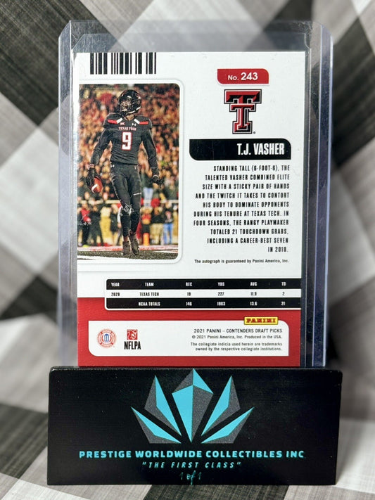 TJ Vasher 2021 Contenders Draft Pick College Ticket Red Rookie Auto #243 Cowboys