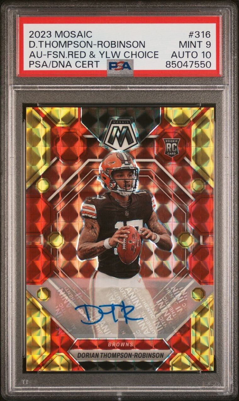 Dorian Thompson-Robinson 2023 Mosaic RC Red Yellow Choice PSA 9 Auto 10 #316 CLE