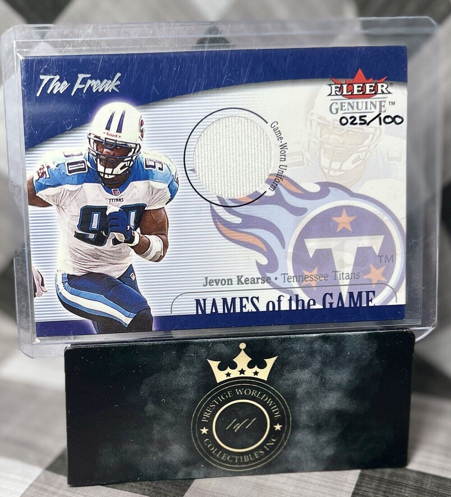 Jevon Kearse 2001 Fleer Genuine Names of the Game Worn Patch /100 TITANS "FREAK"