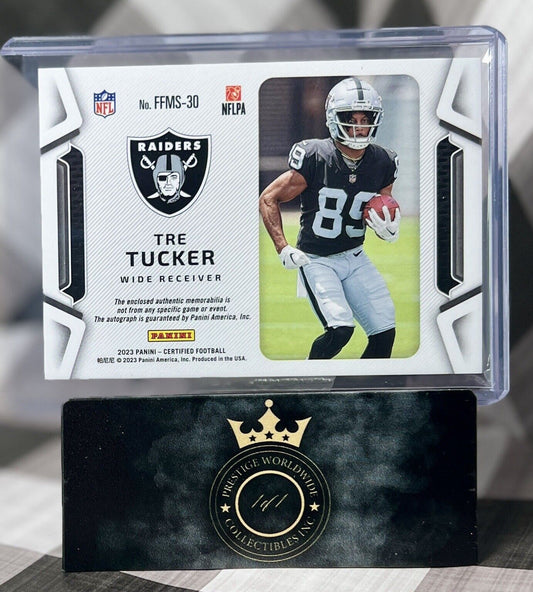 Tre Tucker 2023 Certified Freshman Fabric Rookie Patch Auto /399 #FFMS30 Raiders