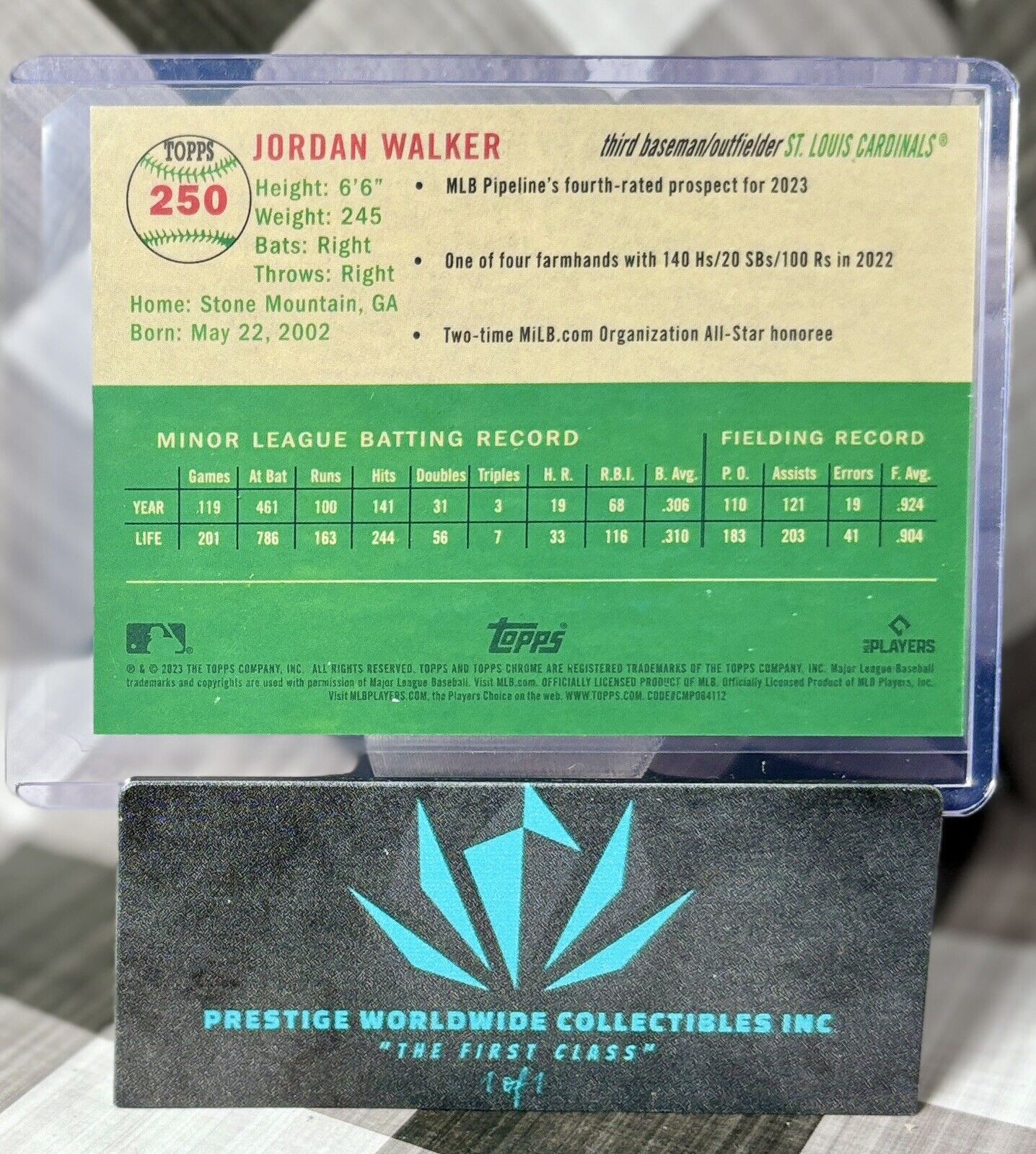 Jordan Walker 2023 Topps Chrome Platinum Toile Cream/Rose Rookie /75 #250 STL RC