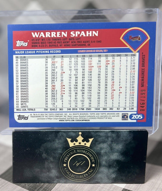 Warren Spahn 2023 Topps Archives Baseball Rainbow Foil /199 #205 ATL Braves SP