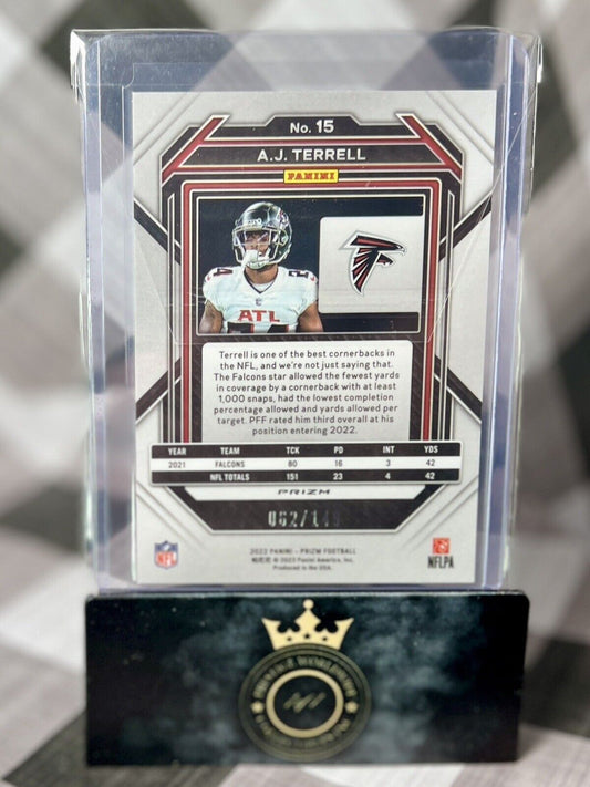 AJ Terrell 2022 Panini Prizm Red Wave Prizm /149 #15 Atlanta Falcons