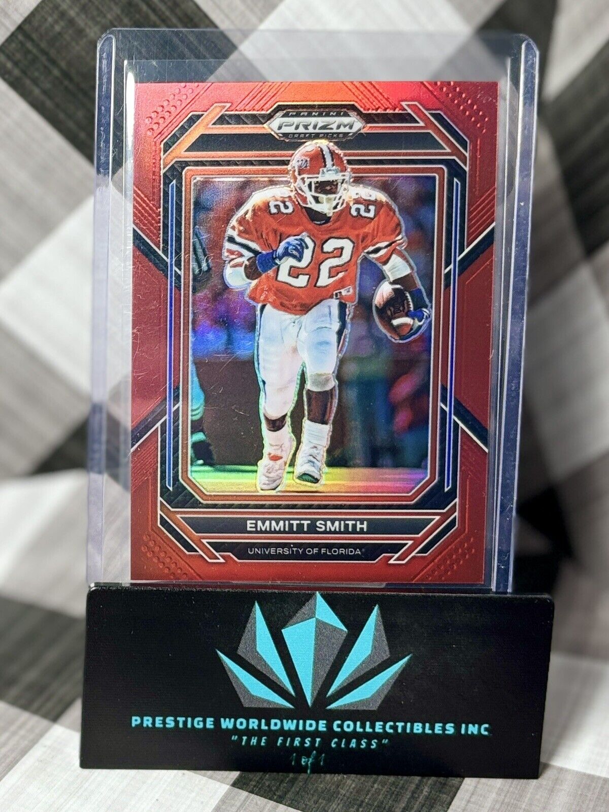 Emmitt Smith 2023 Prizm Draft Picks Red Prizm /299 #38 Florida & Cowboys HoF