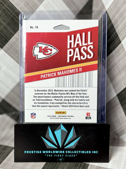 Patrick Mahomes 2023 Panini Contenders Hall Pass Sparkle #18 Kansas City Chiefs