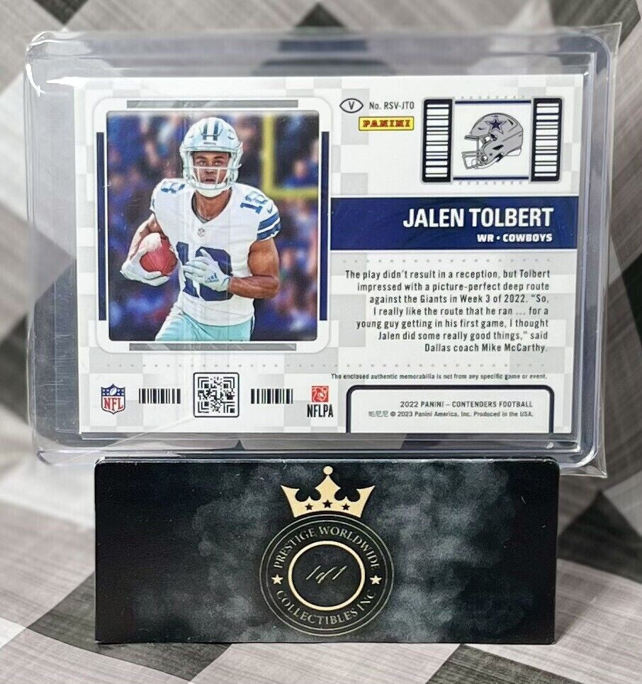 Jalen Tolbert 2022 Contenders Season Ticket Green Rookie Patch #RSV-JTO Cowboys