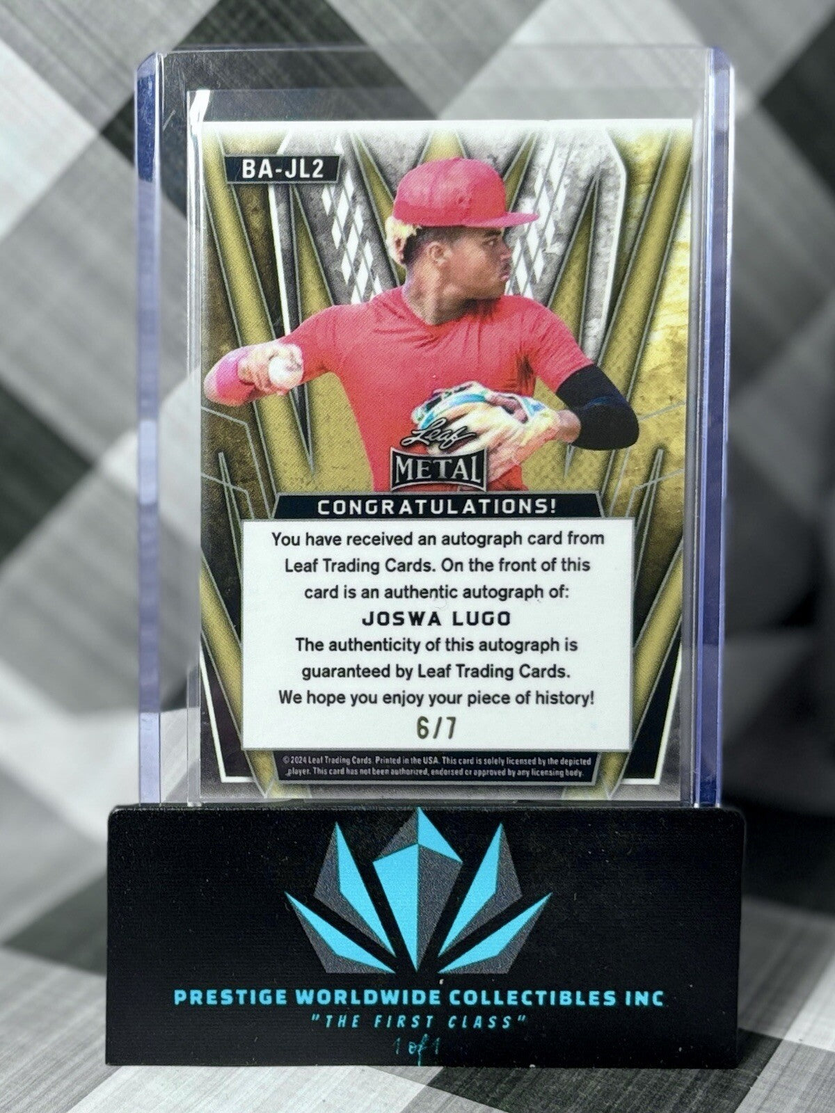 Joswa Lugo 2024 Leaf Metal Blue Prizmatic Rookie Auto /7 #BA-JL2 LA Angels RC