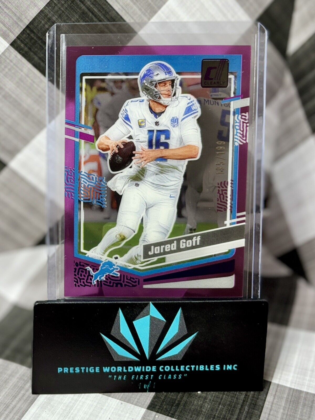 Jared Goff 2023 Panini Clearly Donruss Purple /199 #18 Detroit Lions