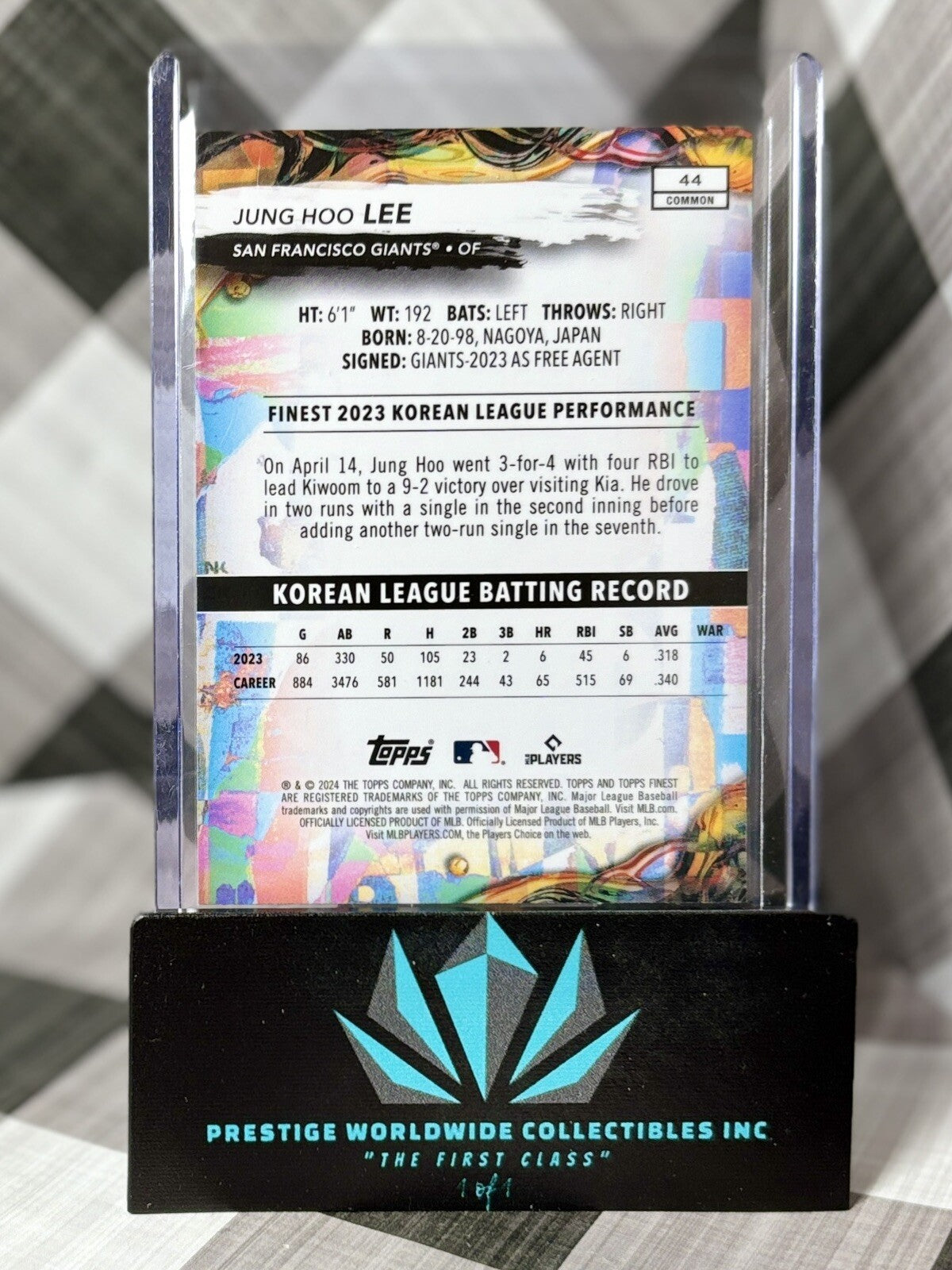 Jung Hoo Lee 2024 Topps Finest Rookie Common #44 San Francisco Giants RC