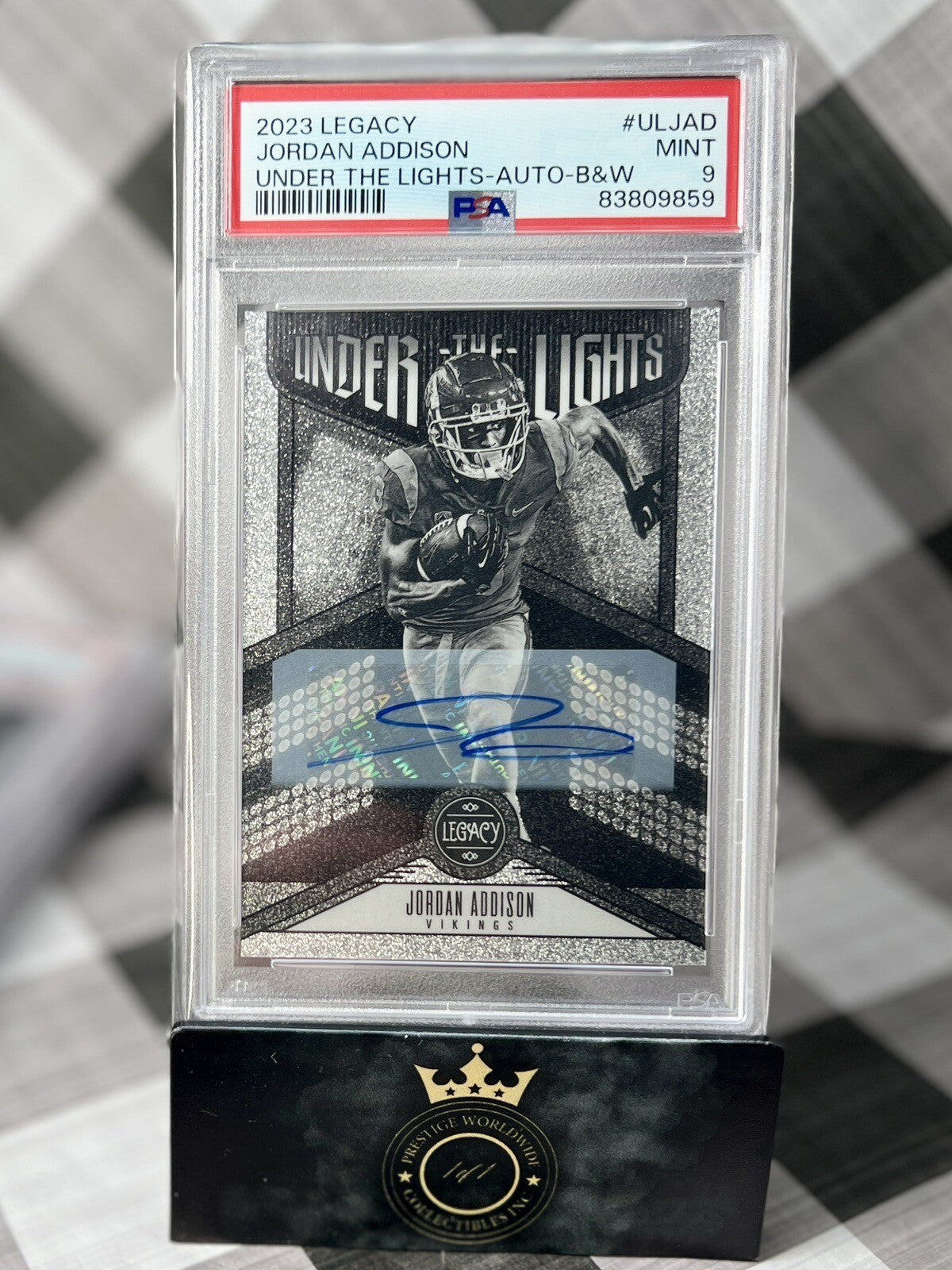 Jordan Addison 2023 Legacy Under The Lights B&W Rookie Auto PSA 9 #ULJAD Vikings