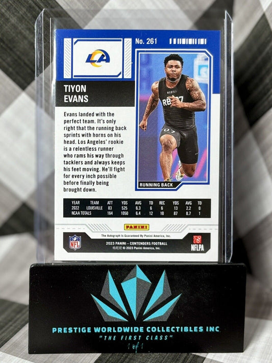 Tiyon Evans 2023 Contenders Rookie Divisional Ticket Auto /99 #261 LA Rams RC