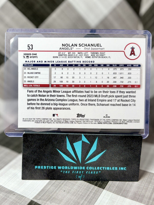 Nolan Schanuel 2024 Topps Series 1 Yellow Parallel Rookie #53 LA Angels RC
