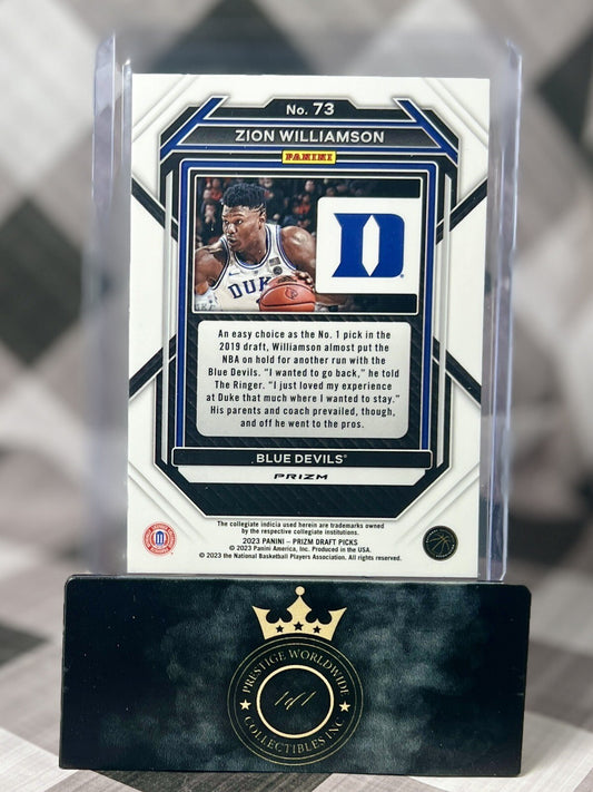 Zion Williamson 2023 Panini Prizm Draft Picks Green Prizm #73 Duke & NO Pelicans