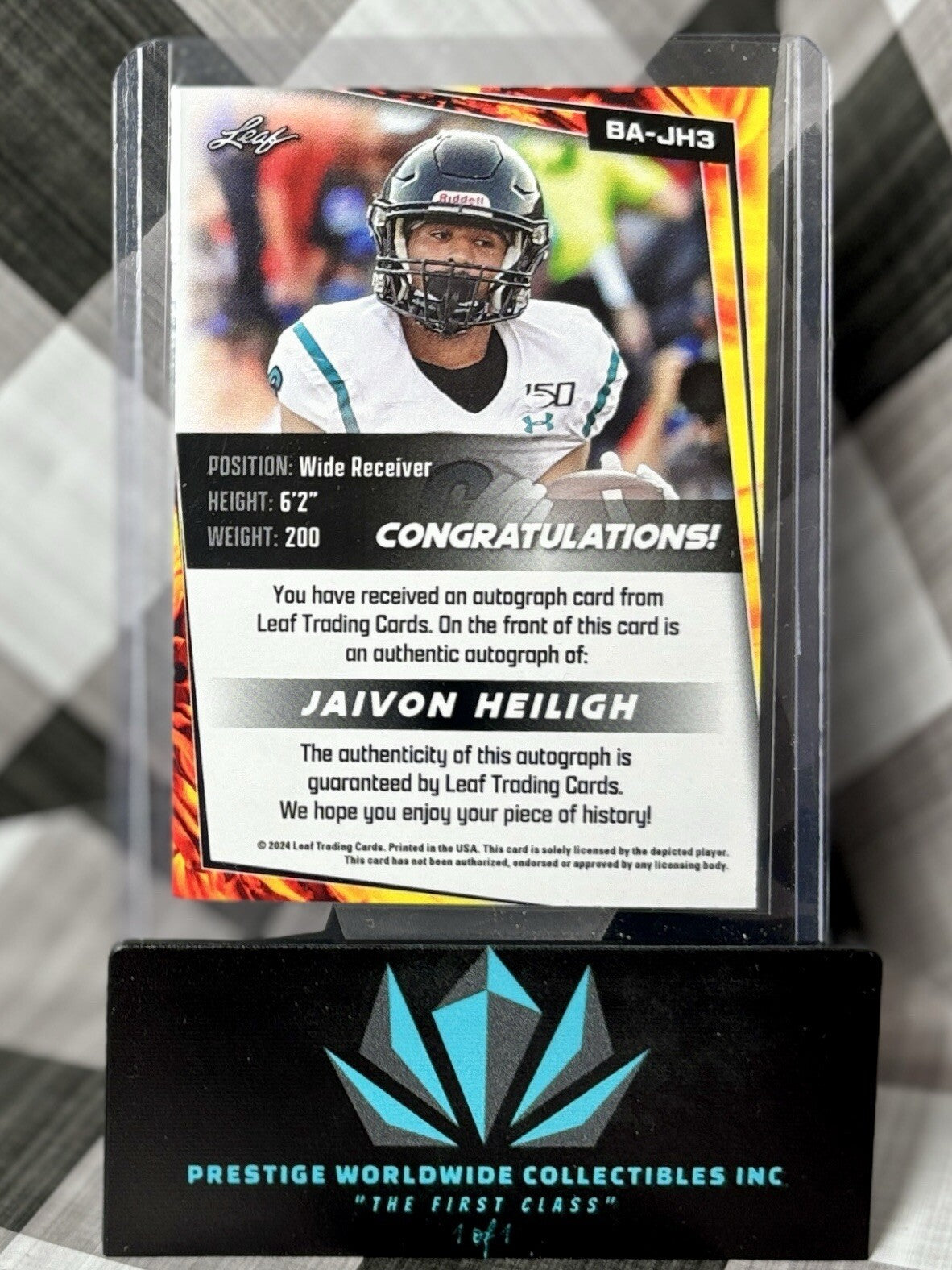 Jaivon Heiligh 2024 Leaf Football Rookie Auto #BA-JH3 Cincinnati Bengals RC