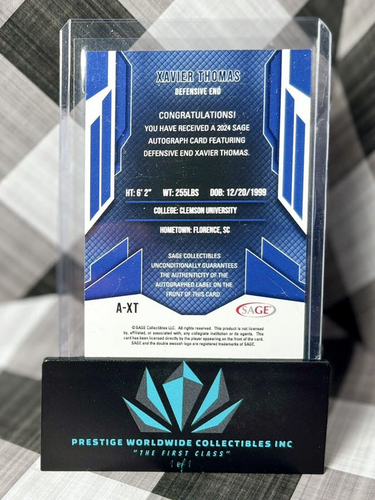 Xavier Thomas 2024 Sage Red Rookie Auto #A-XT Clemson & Arizona Cardinals RC