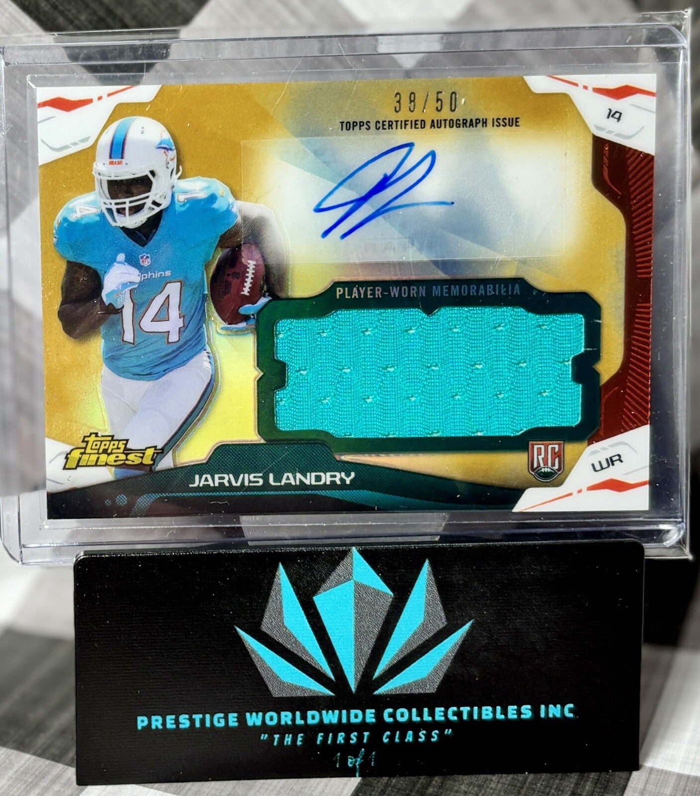 Jarvis Landry 2014 Topps Finest Gold Rookie Patch Auto /50 #AJR-JLA Dolphins RPA