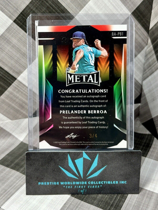 Prelander Berroa 2023 Leaf Metal Orange Auto /4 #BA-PB1 Mariners & CHI White Sox