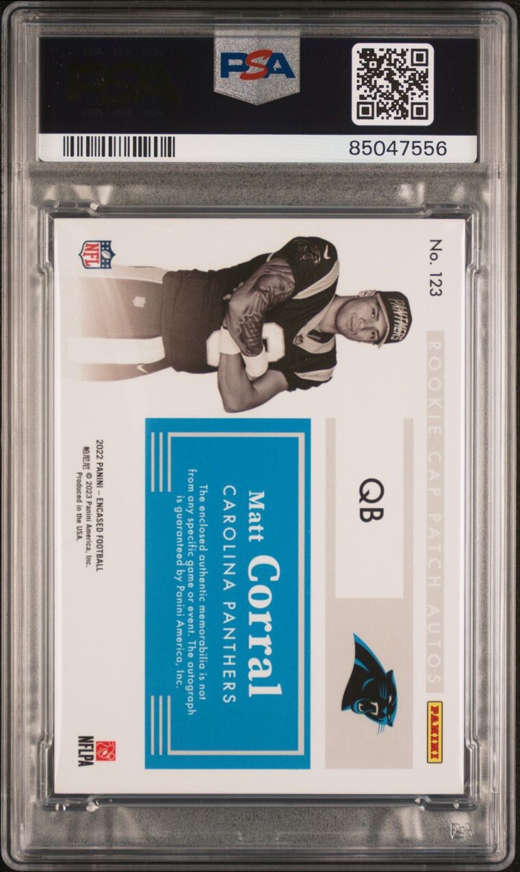Matt Corral 2022 Encased Patch Auto Rookie /5 PSA 7 / 8 #123 Carolina Panthers