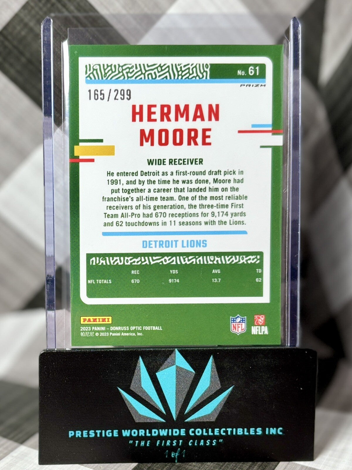 Herman Moore 2023 Donruss Optic Aqua Prizm /299 #61 Detroit Lions Color Match