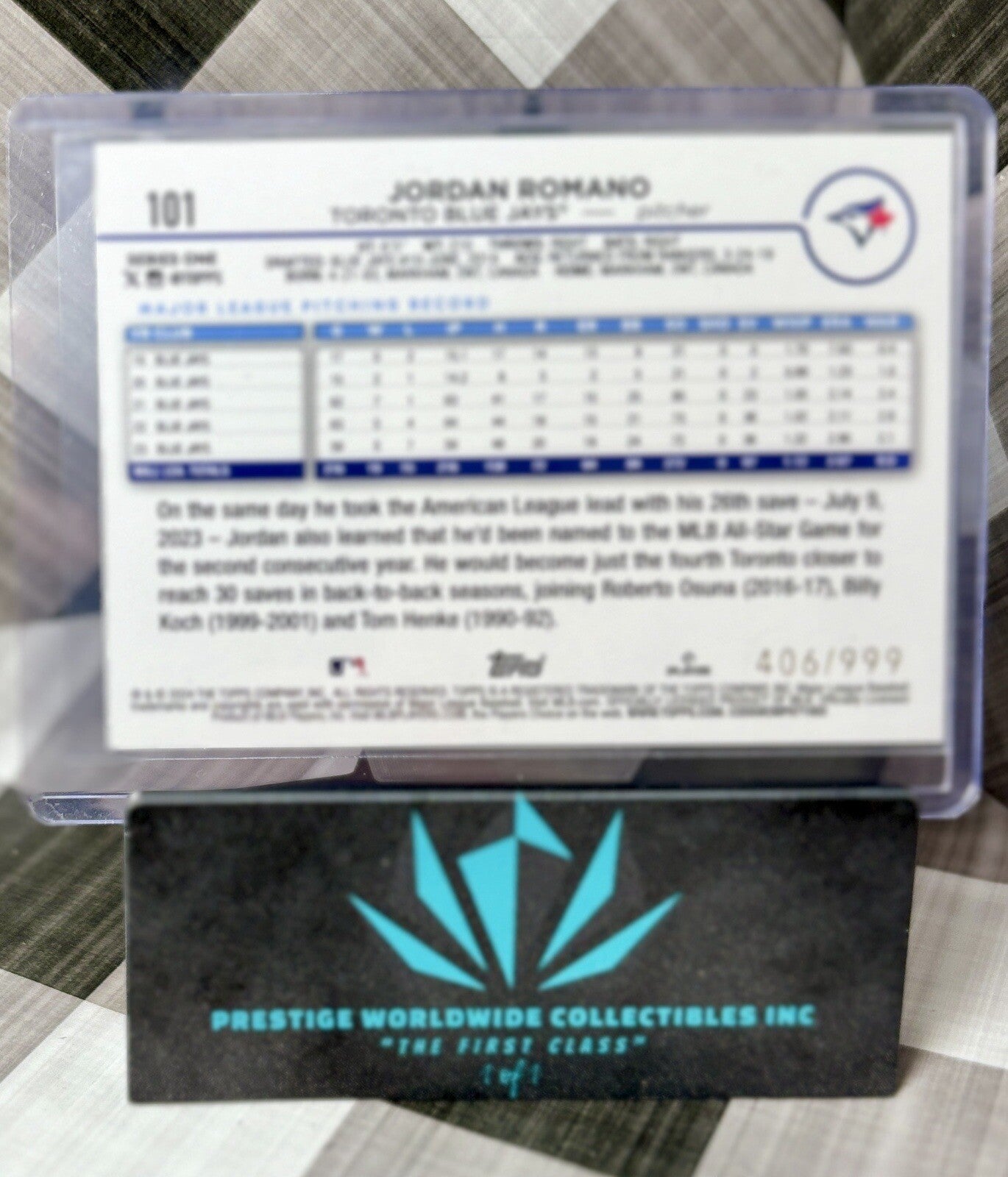 Jordan Romano 2024 Topps Series 1 Blue Foil /999 #101 Toronto Blue Jays SP