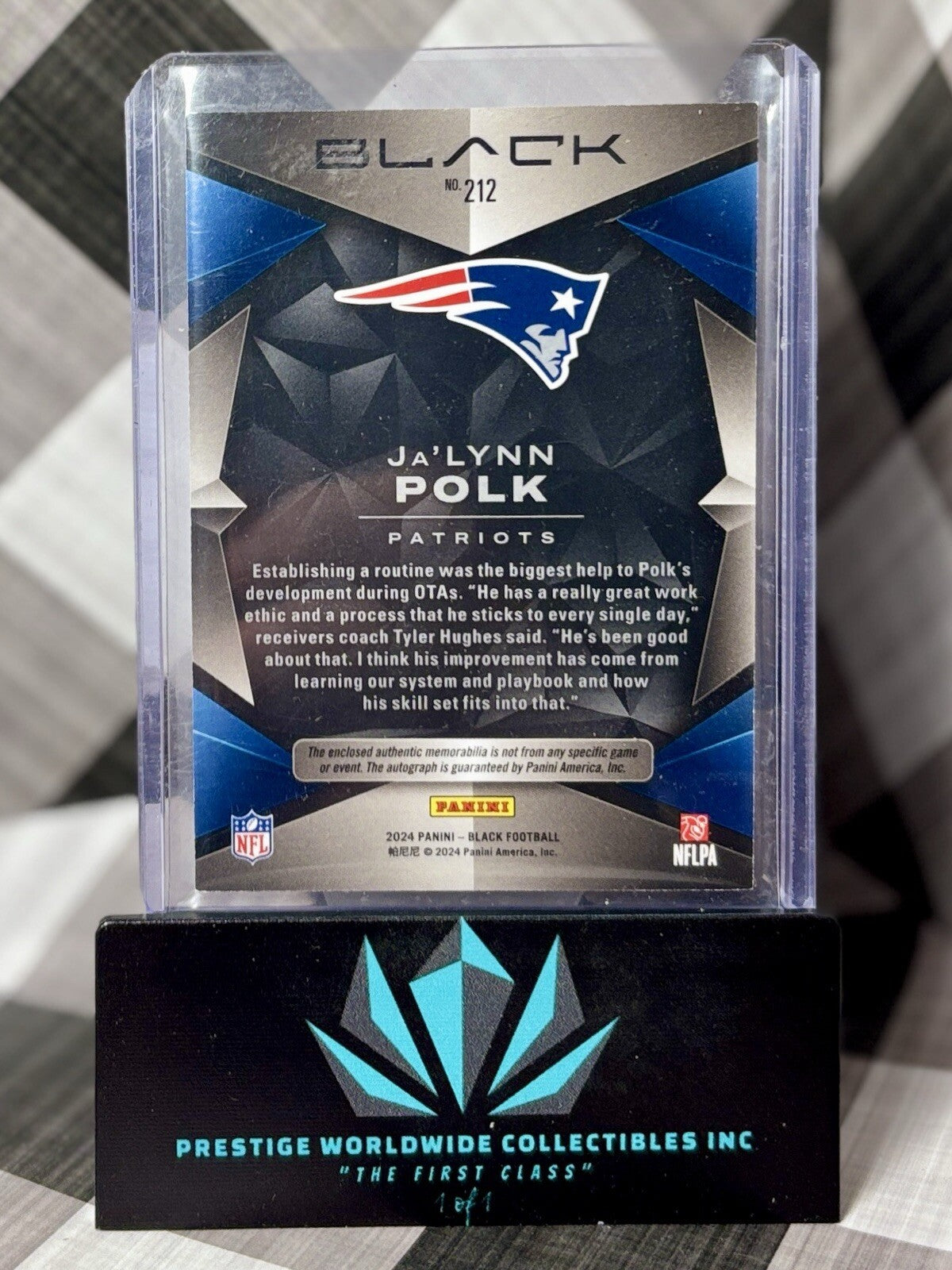 Ja'Lynn Polk 2024 Panini Black Rookie Patch Auto Citrine /50 #212 Patriots RPA