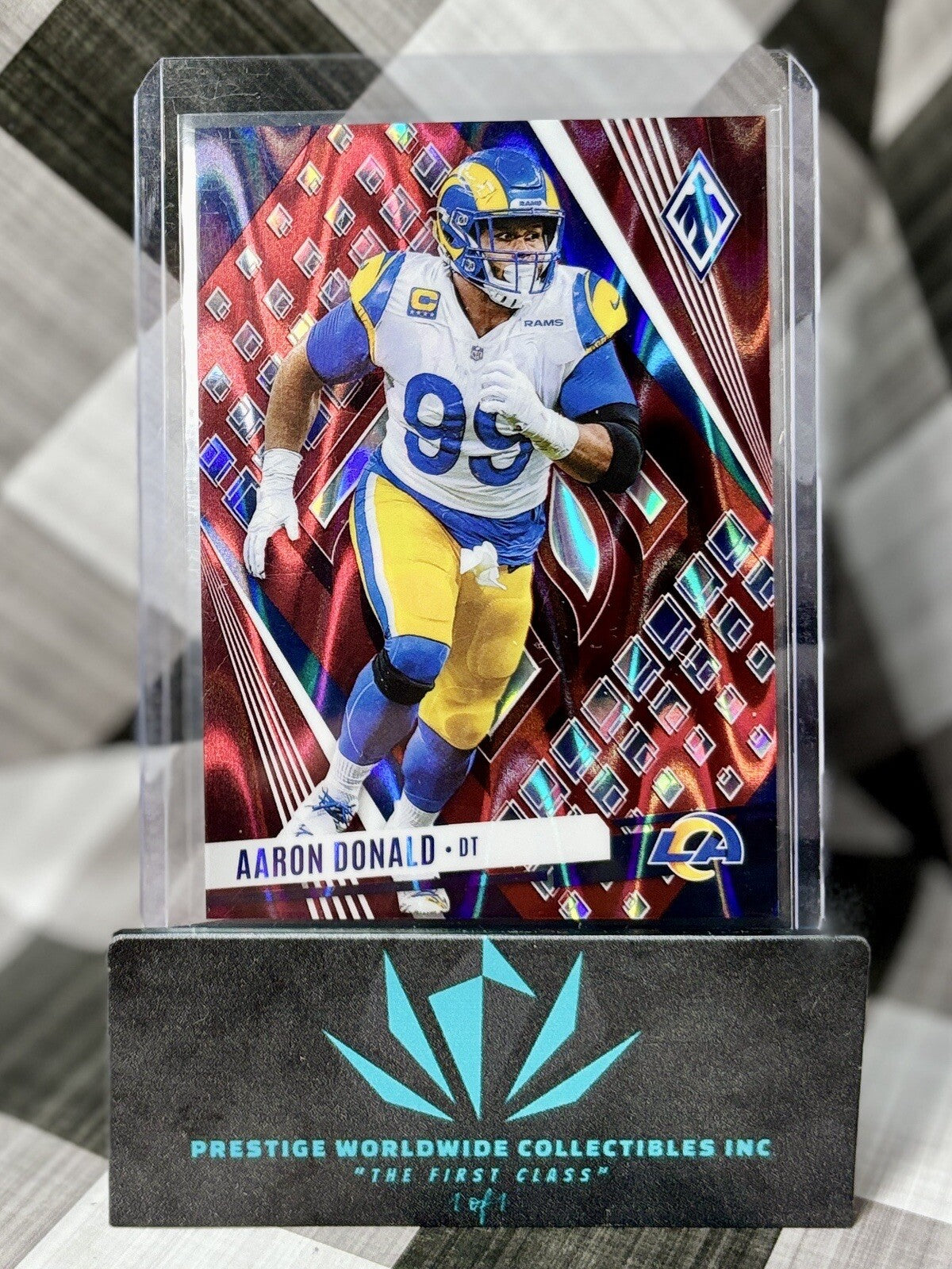 Aaron Donald 2023 Panini Phoenix Red Seismic /199 #95 Los Angeles Rams HOF?