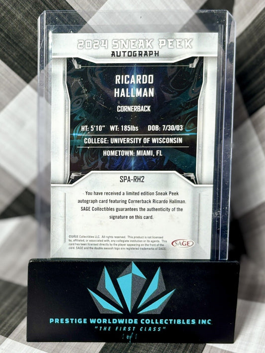 Ricardo Hallman 2024 Sage Low Series Red Sneak Peak Auto #SPA-RH2 Wisconsin