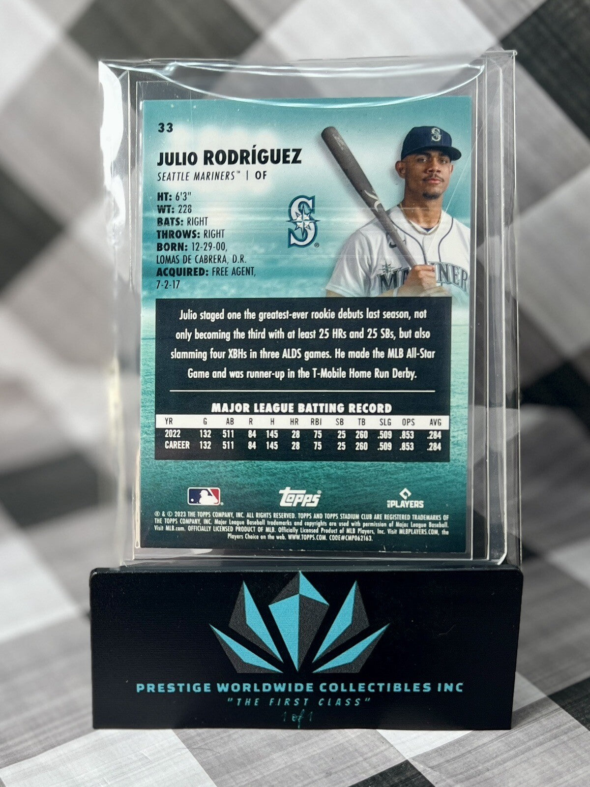 Julio Rodriguez 2023 Topps Stadium Club Red Foil Parallel #33 Seattle Mariners