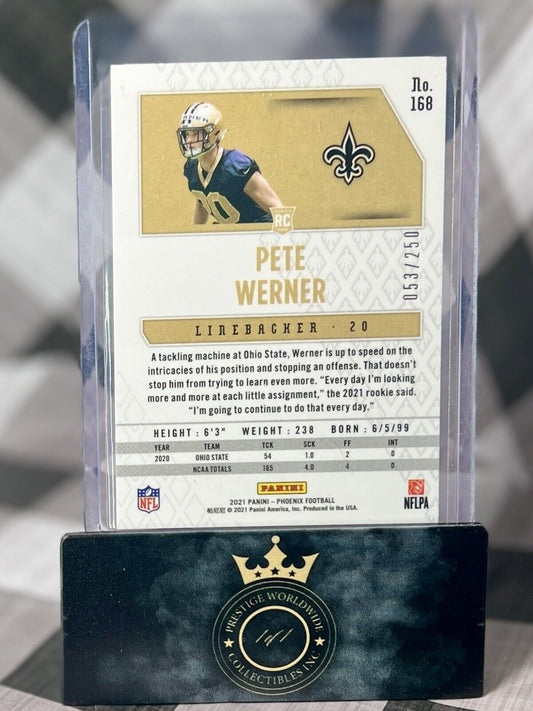 Pete Werner 2021 Panini Phoenix Red Rookie /250 #168 New Orleans Saints SP RC