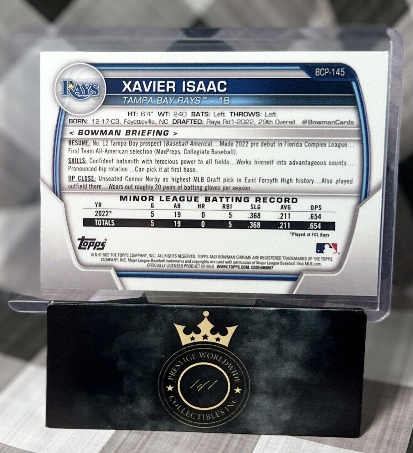 Xavier Isaac 2023 Bowman Chrome 1st Mojo Refractor #BCP-145 TB Rays