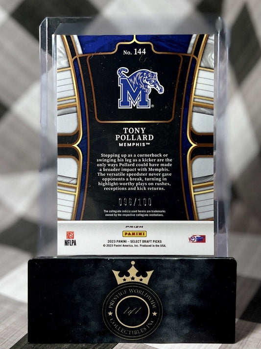 Tony Pollard 2023 Select Draft Picks Blue & White Checkerboard /100 #144 Cowboys