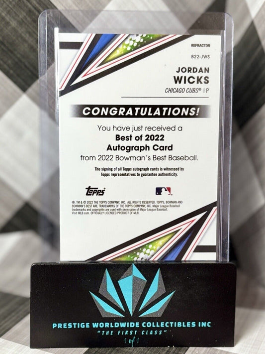 Jordan Wicks 2022 Bowman's Best of 2022 Rookie Refractor Auto #B22-JWS Cubs RC
