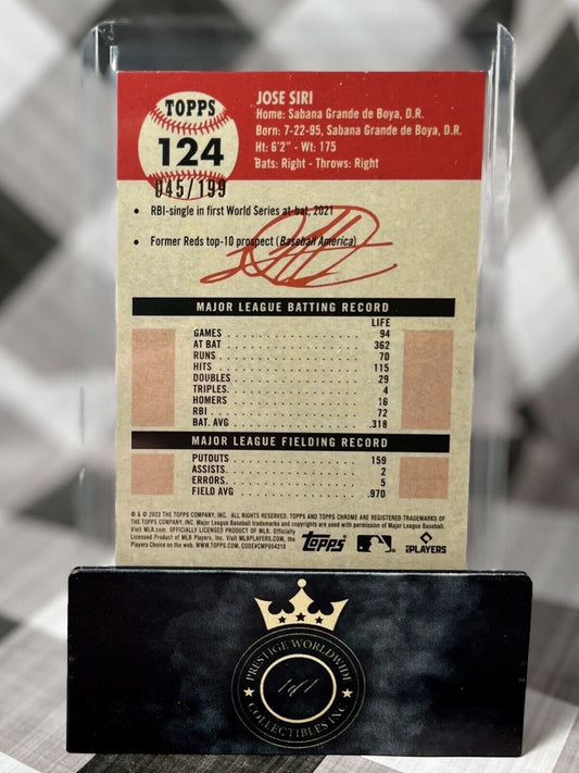 Jose Siri 2022 Topps Chrome Platinum Rookie Blue Mini Diamond /199 #124 Astros