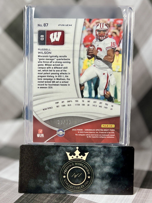 Russell Wilson 2022 Chronicles Draft Picks Spectra Neon Blue /99 #87 Broncos SP