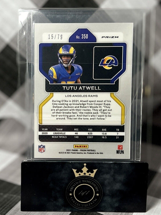 Tutu Atwell 2021 Prizm No Huddle Blue Disco Rookie # Match 15/79 #350 LA Rams RC