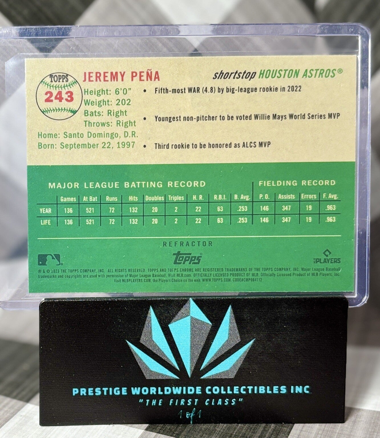 Jeremy Pena 2023 Topps Chrome Platinum Refractor #243 Houston Astros