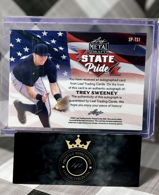 TREY SWEENEY 2021 Leaf STATE PRIDE Green Mojo Auto 1st Print 1/3 #SP-TS1 Yankees