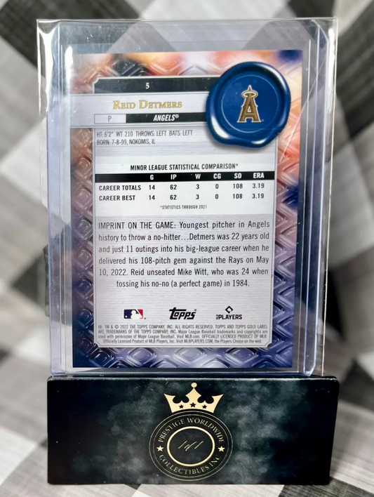 Reid Detmers 2022 Topps Gold Label Class 1 Rookie /99 #5 Los Angeles Angels RC