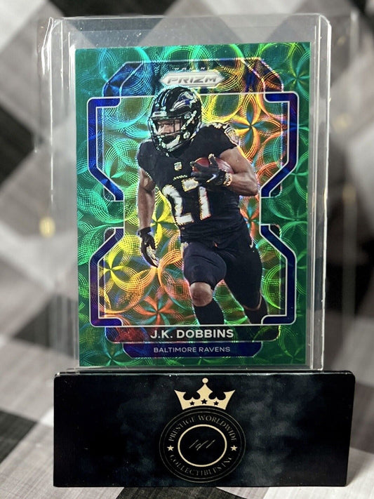 JK Dobbins 2021 Panini Prizm FOTL Green Scope Prizm /75 #283 Baltimore Ravens