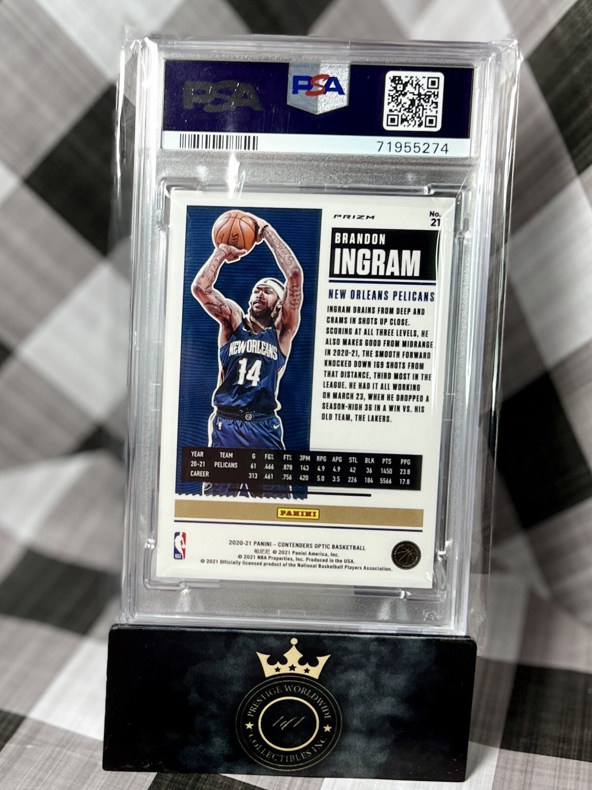 Brandon Ingram 2020-21 Panini Contenders Optic Black Pandora Prizm PSA 8 #21 NOP