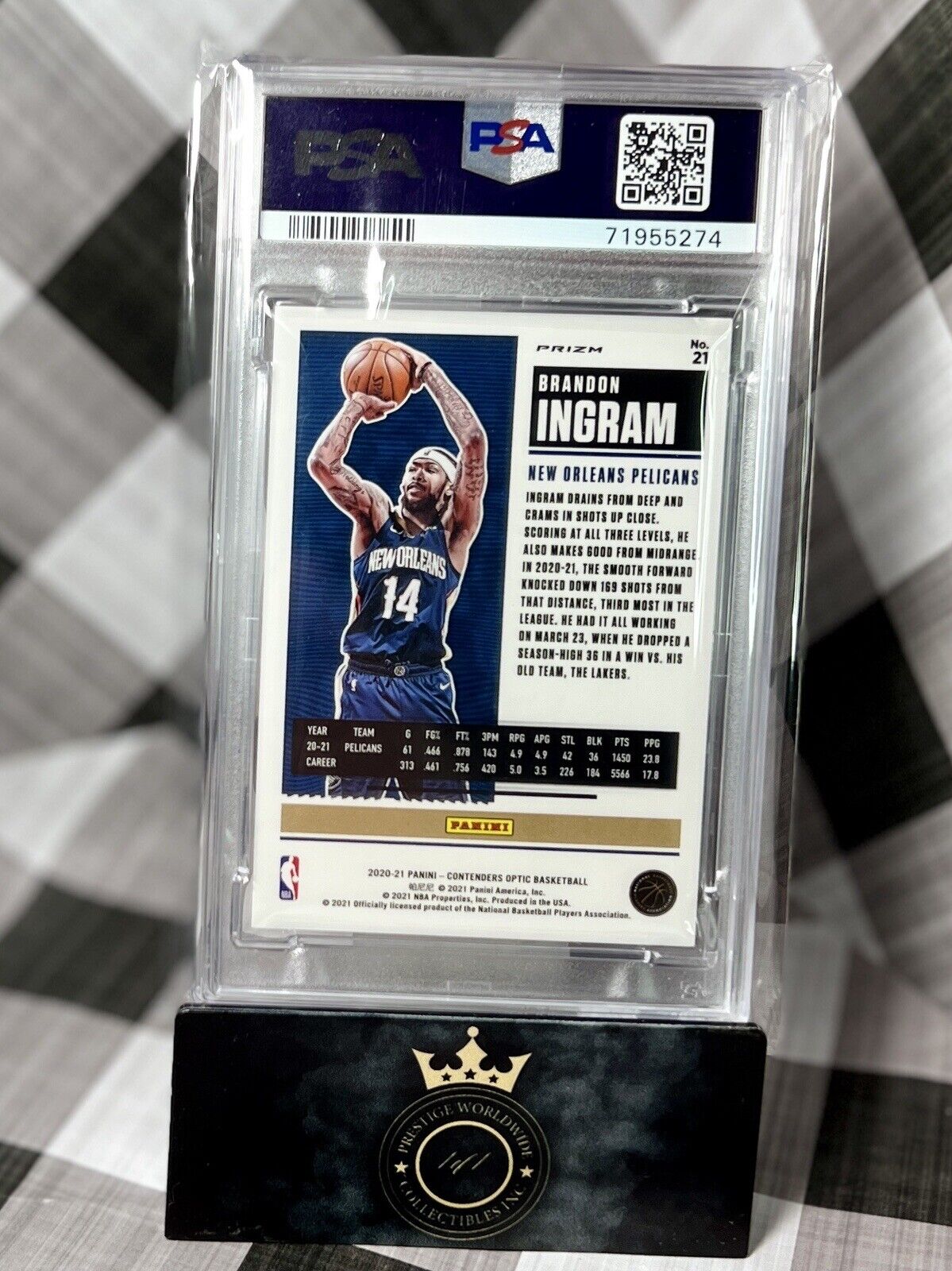 Brandon Ingram 2020-21 Panini Contenders Optic Black Pandora Prizm PSA 8 #21 NOP